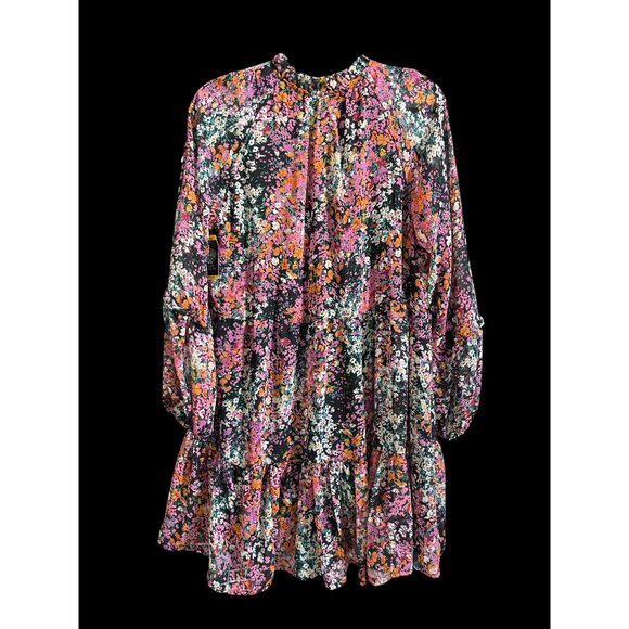 NWT Vince Camuto Women's Lightweight Three Tier Mini Dress Black/Multi, Medium - Picture 3 of 8